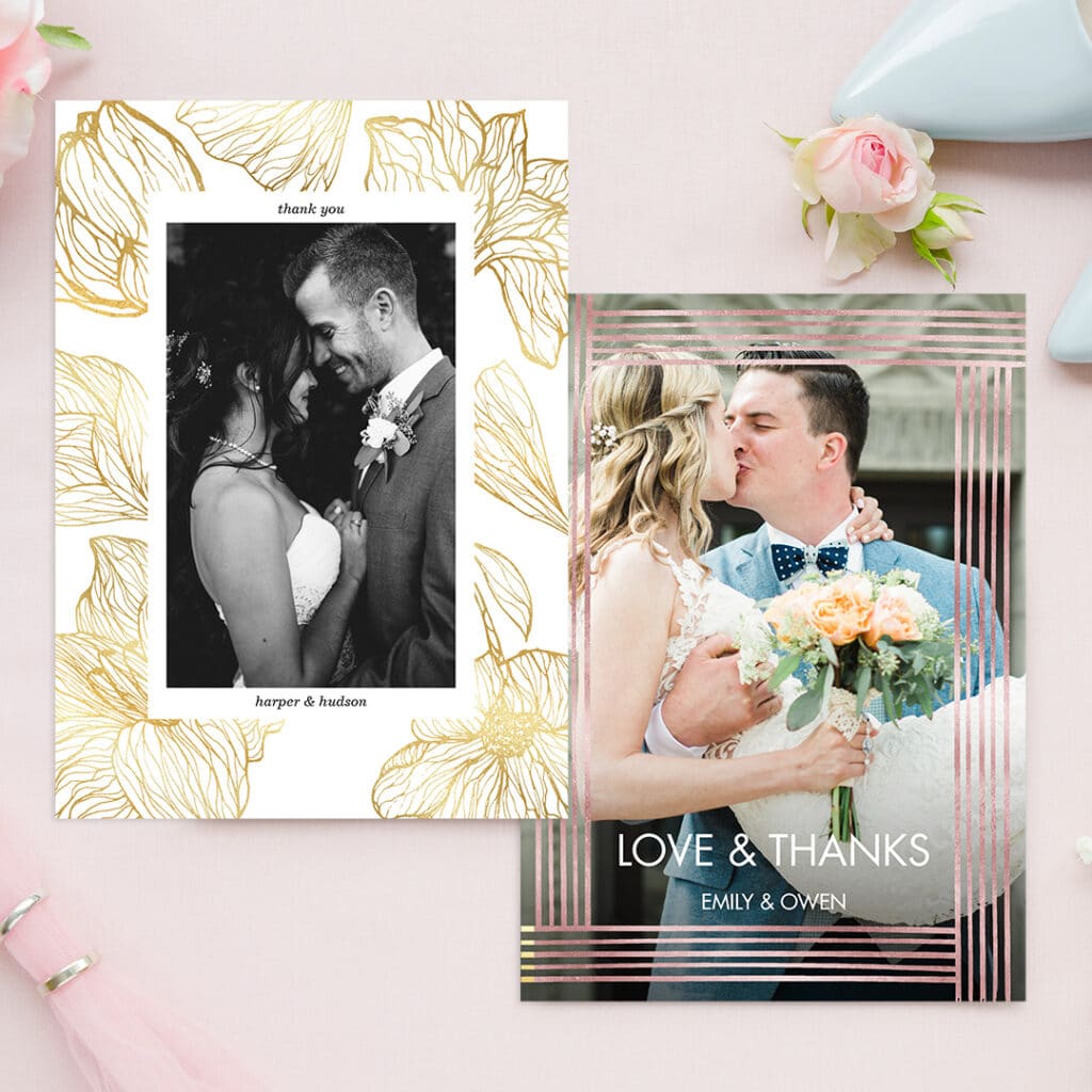 Thank Your Wedding Guests & Impress Them With New Embossed Foil Metallic Thank You Cards