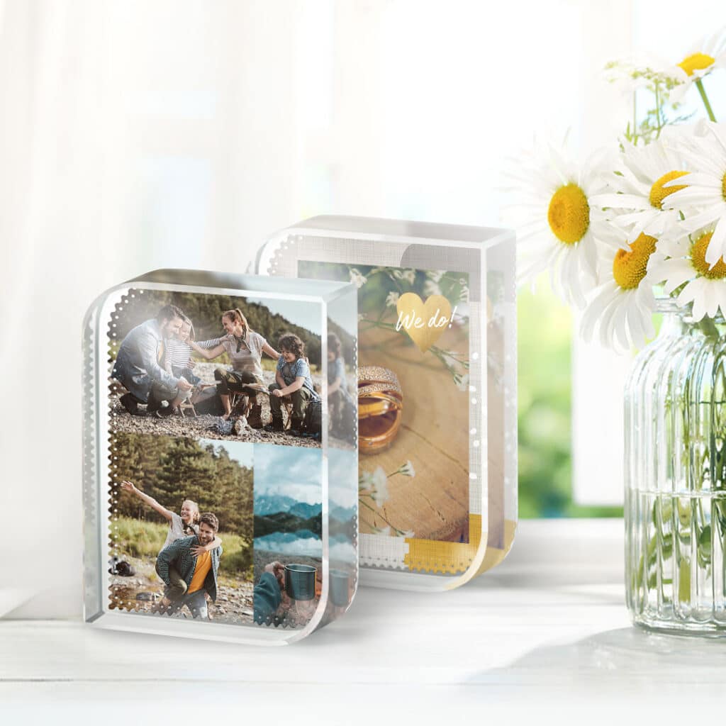 glass photo blocks with pre-designed picture layouts