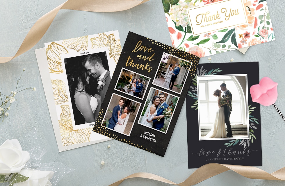 Thank Your Wedding Guests & Impress Them With New Embossed Foil Metallic Thank You Cards