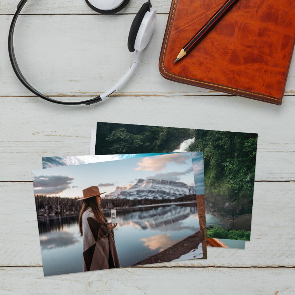 Photo prints on a table