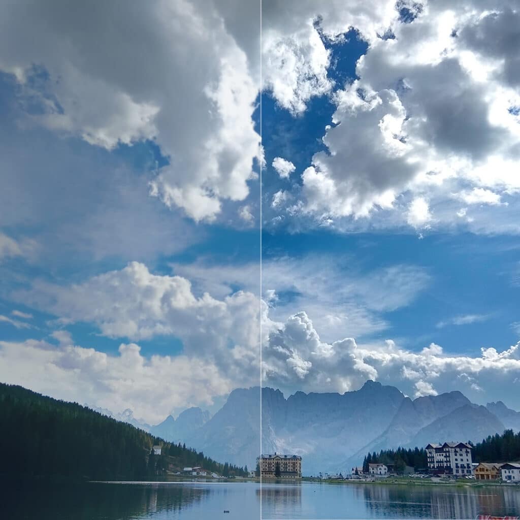 A landscape image split in half