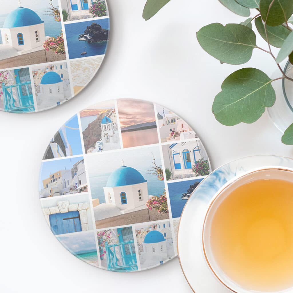 Round Stone Coasters on a table