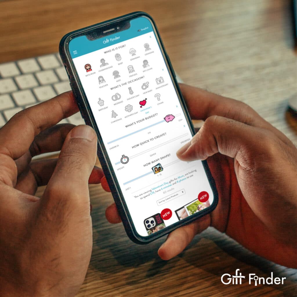 Someone using Snapfish GiftFinder on their phone