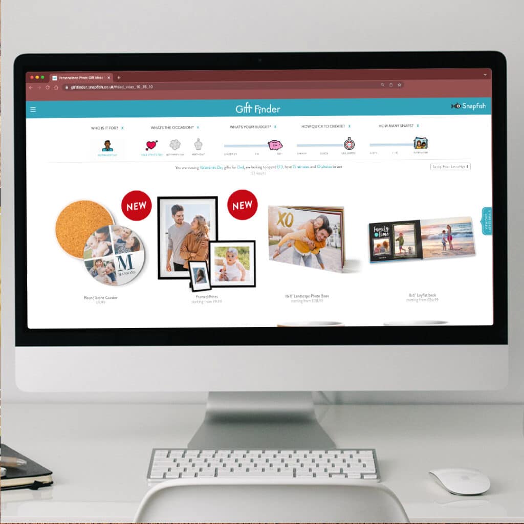 Giftfinder website displayed on a computer screen