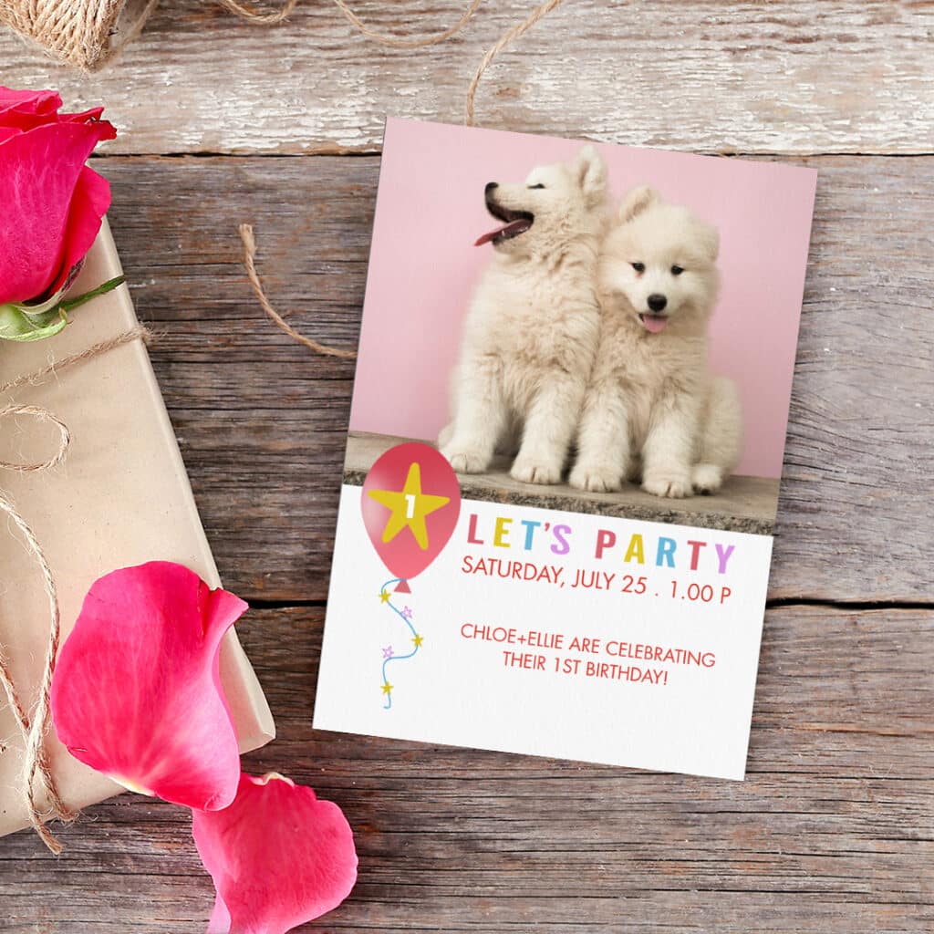 Pet Party Invite on a wooden table