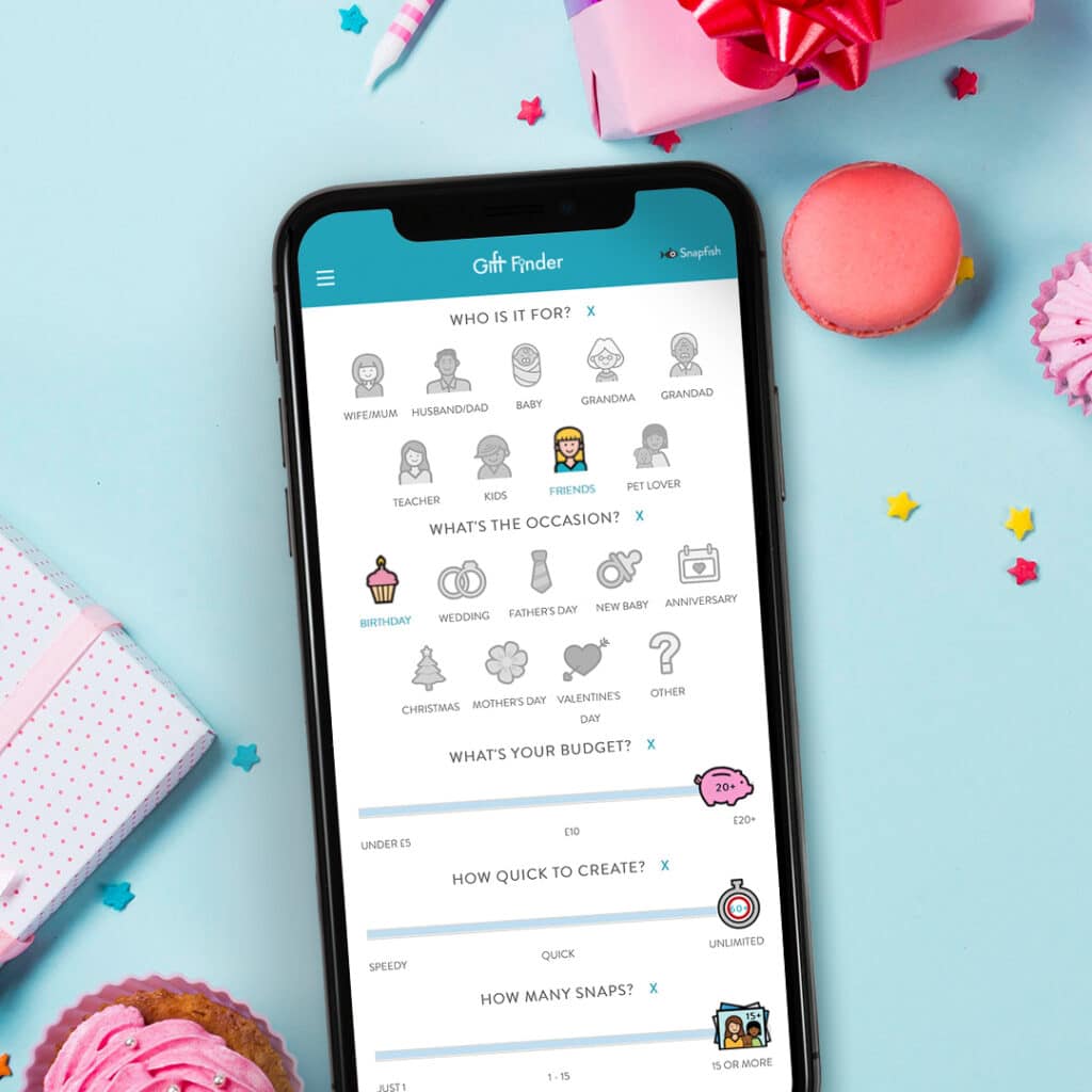 Giftfinder website displayed on a mobile device